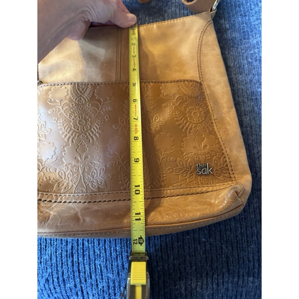 The Sak Iris Tan Brown Leather Tooled Embossed Adjustable Crossbody Shoulder Bag - Picture 13 of 13